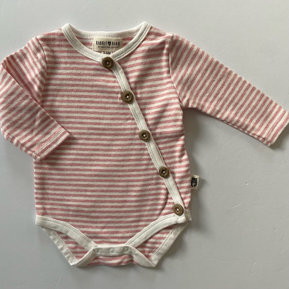 Rabbit and Bear Shirt 3 6 Months Snap Top Buttons Pink Striped Long sleeved EUC